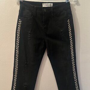 Etienne Marcel Distressed Silver Studded Black Skinny Stretch Denim Jeans NEW